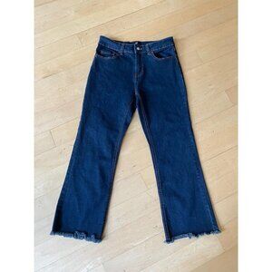 Pink Tartan blue ankle flared jeans Women sz 6 raw hem